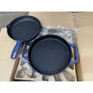 Cooks Essentials Set: Cast Iron 10" Skillet &  12" Grill  - Non Stick- Brand New